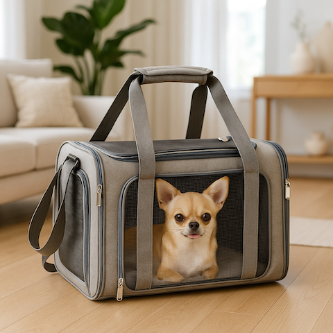 shiwawa pres poor une balade dans son sac transport chien couleur gris