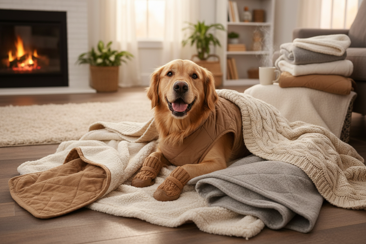 apporter à votre compagnon (chien) un éclat confort et de chaleur avec des accessoires pour le bien être (bas, veste,etc)