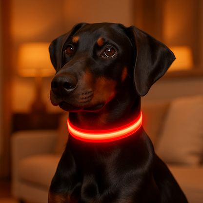 jeune chien avec son collier lumineux rouge