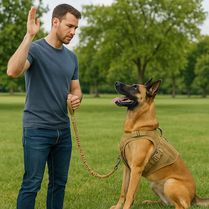 homme en formation de dressage de son chien avec son collier de dressage chien