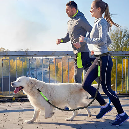 Berger de la Maremme en laisse pour chien qui court avec ses maitres
